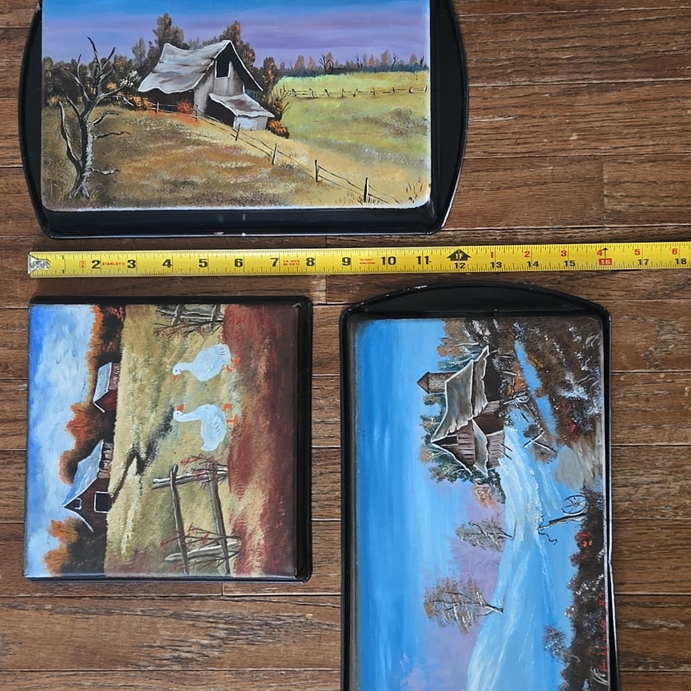 3 Vintage 1980s Primitive Hand Painted Rustic Decor Metal Cake Brownie Pans